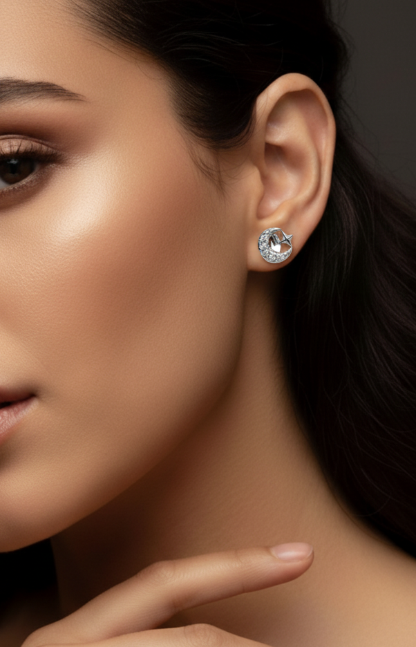 Silver Floral Stud Earrings for Women