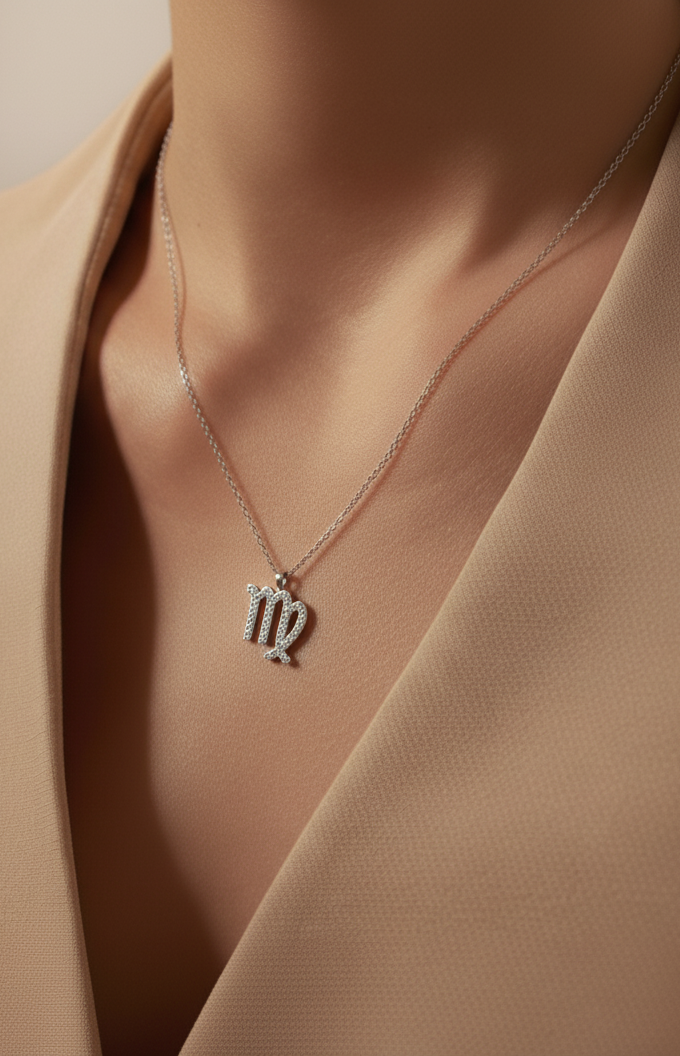 Silver Virgo Zodiac Sign Pendant