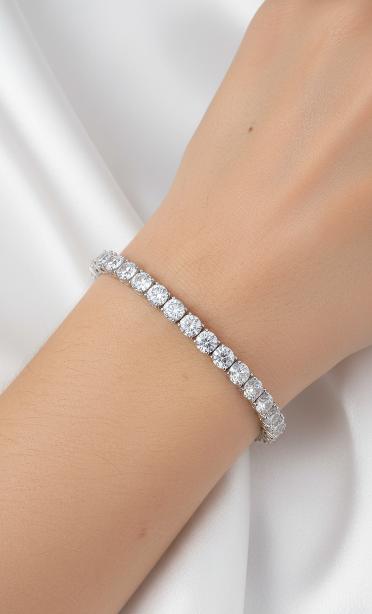 Square Diamond Tennis Silver Bracelet