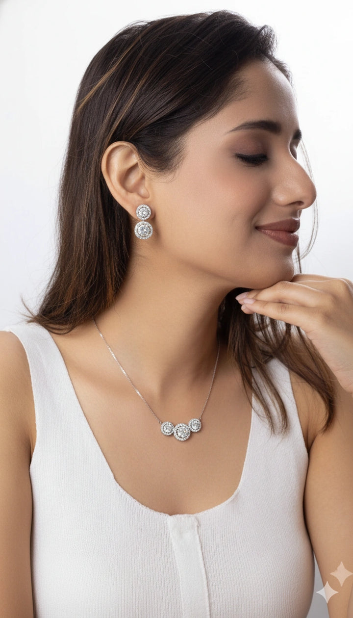 Premium Silver Chain Pendant and Earring Set