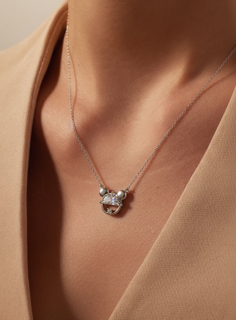 Round Half Diamond Silver Pendant