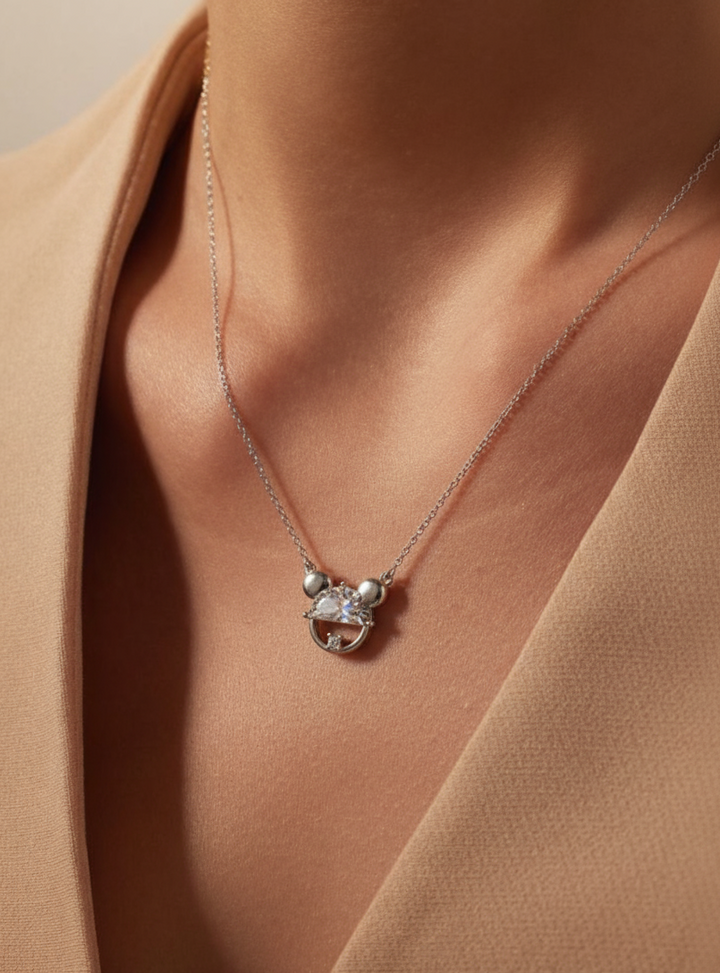 Round Half Diamond Silver Pendant