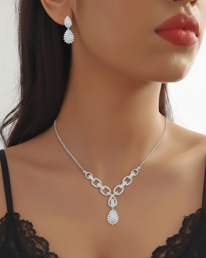 Oval Accents With Pear Diamond Necklace