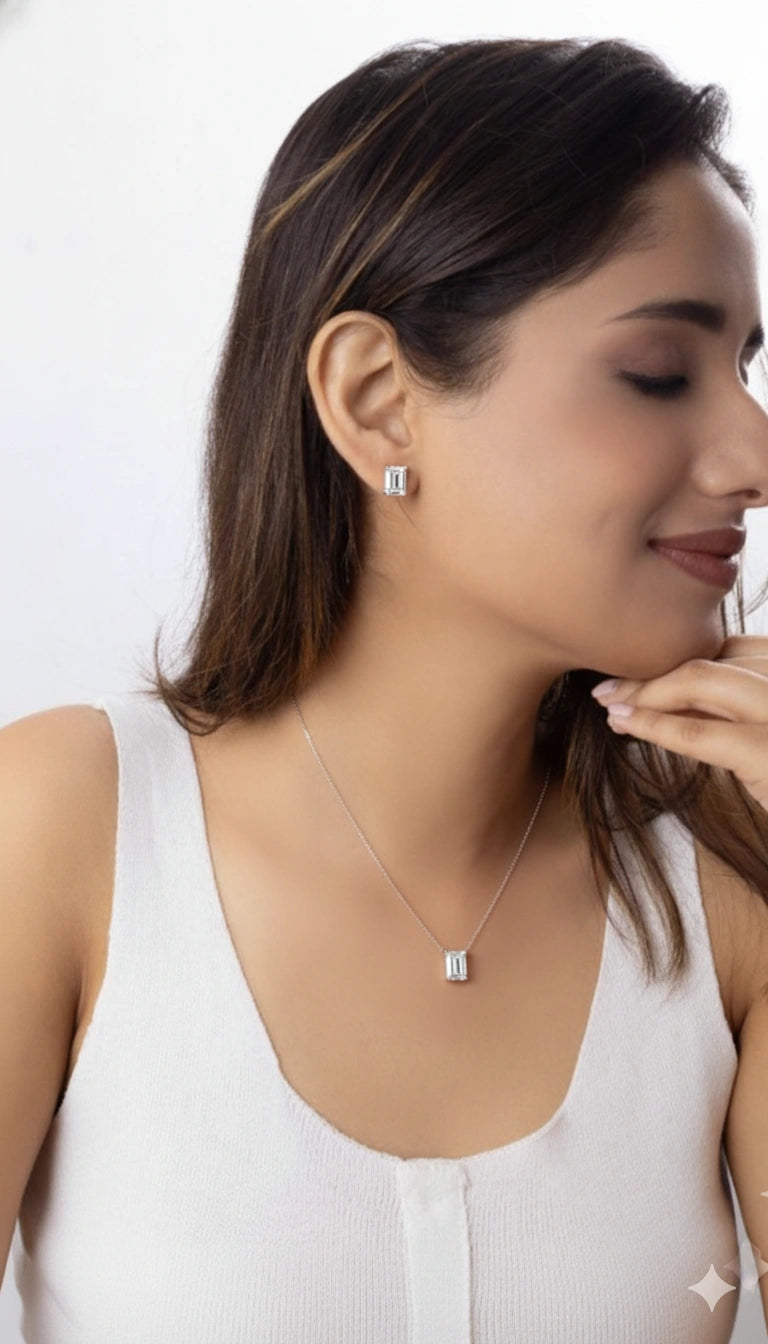 Elegant 925 Silver Chain Pendant with Matching Earrings Set for Women