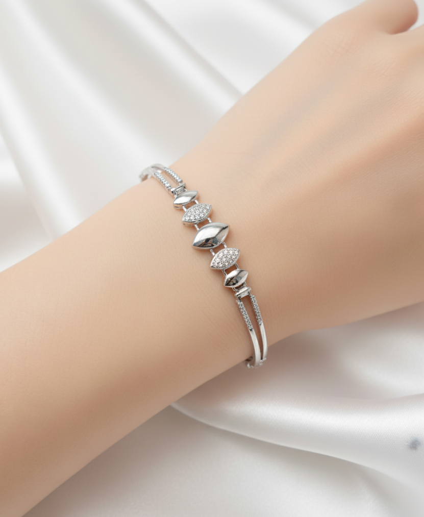 Diamond-Accented Silver Bracelet