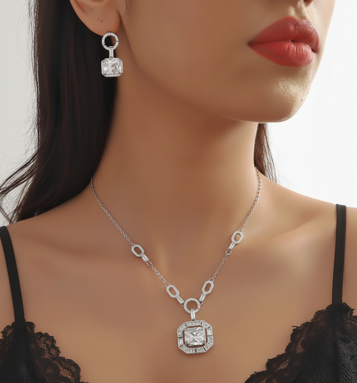 Hexagon & Oval Diamond Necklace