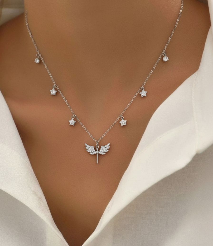 Winged Angle Diamond Necklace