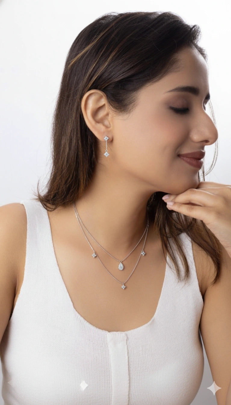 Premium Quality Silver Chain Pendant & Earring Set for Women