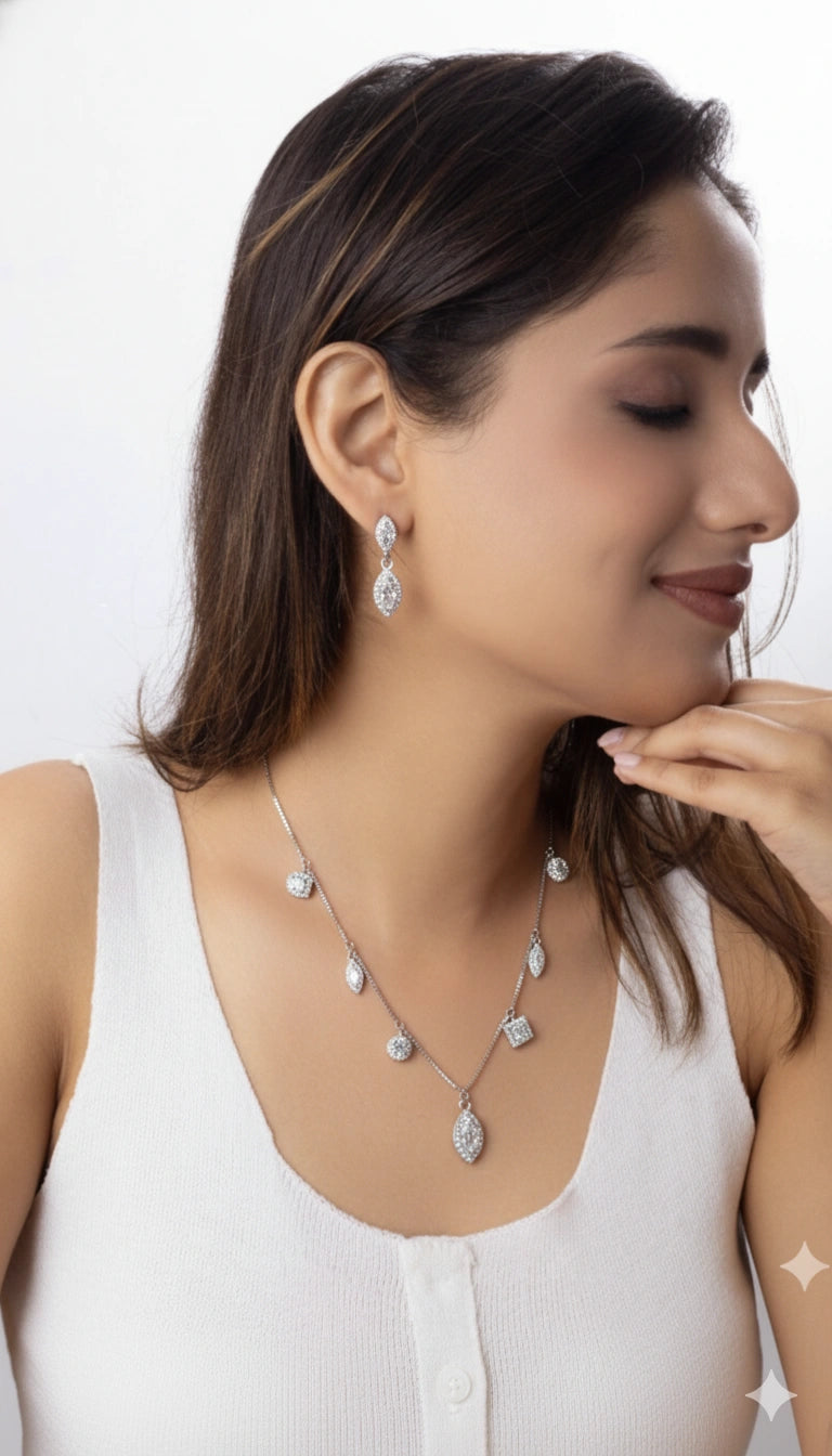 Traditional Silver Pendant and Earrings Set