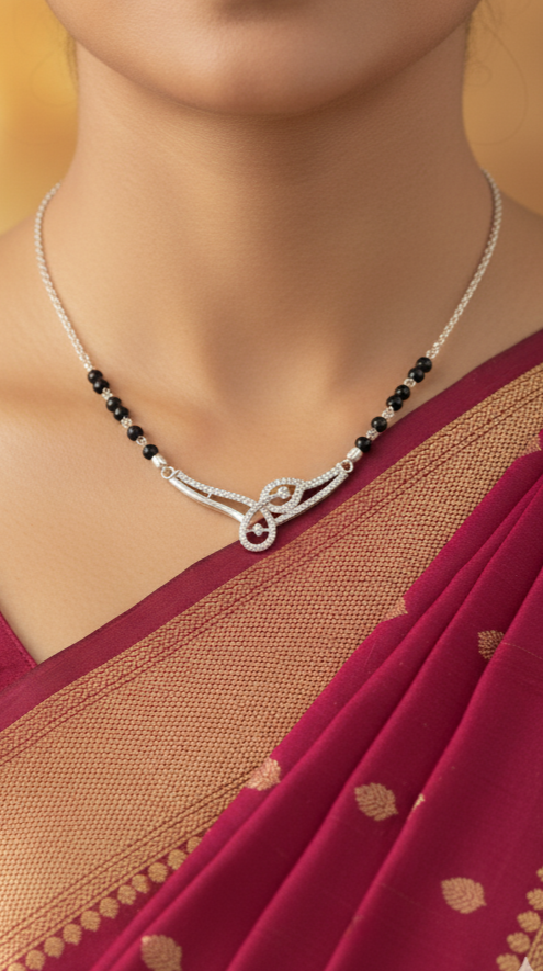 Pure Silver Mangalsutra with Black Beads