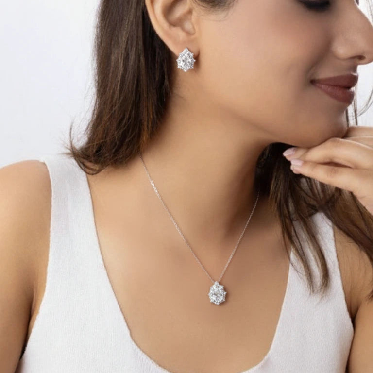 925 Silver Stylish Chain Pendant with Matching Earrings Set for Women