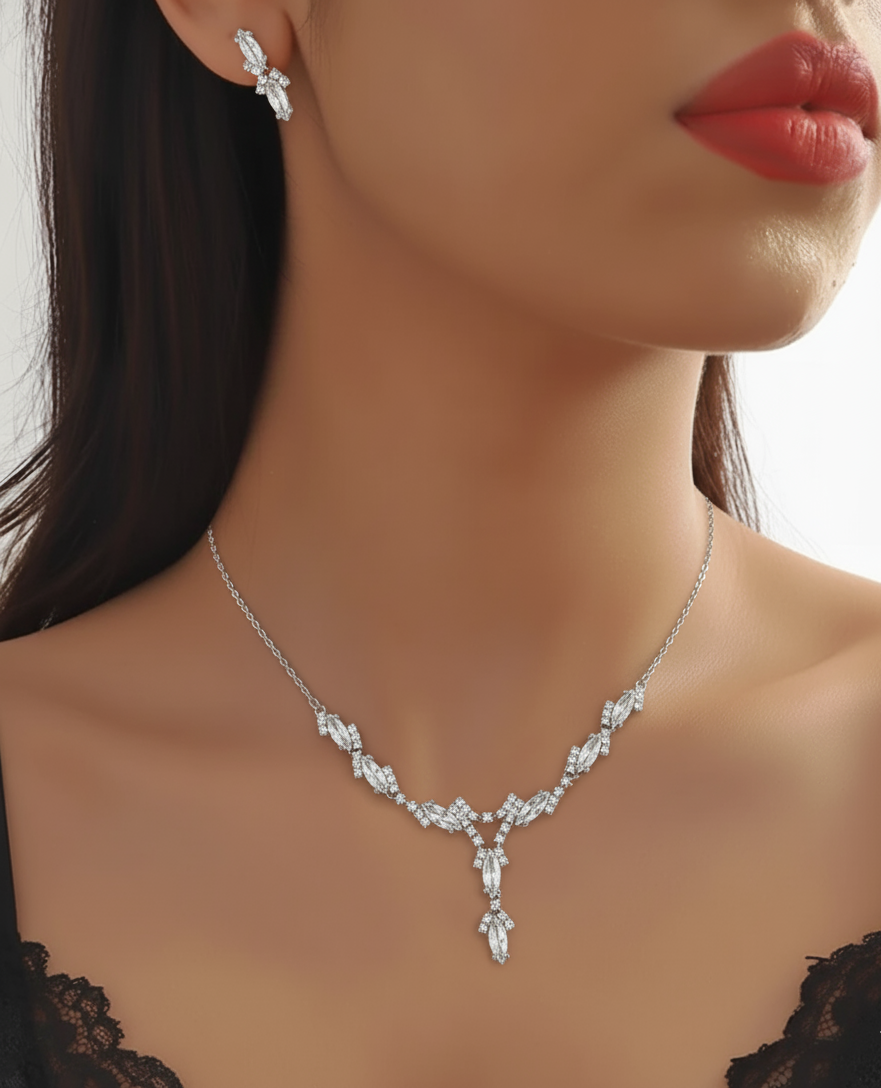 V-Shaped Round Accents Drop Necklace