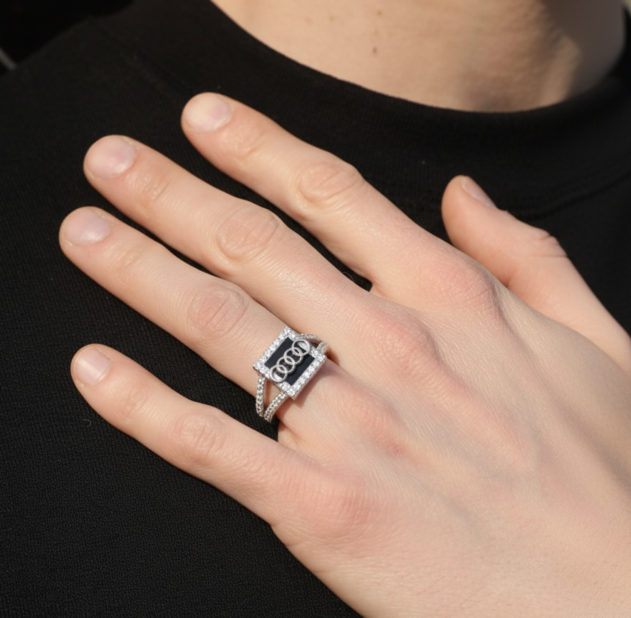 Black Stone Silver Ring for Men