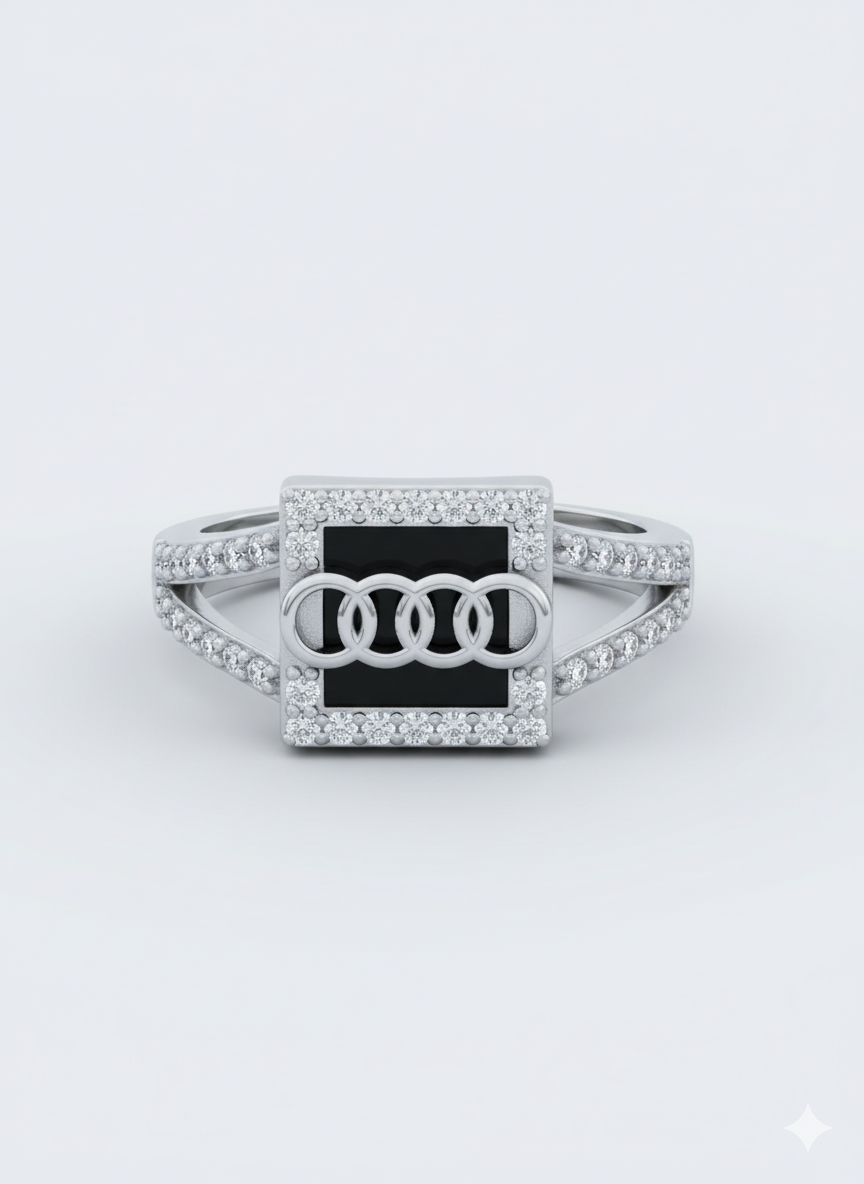 Black Stone Silver Ring for Men