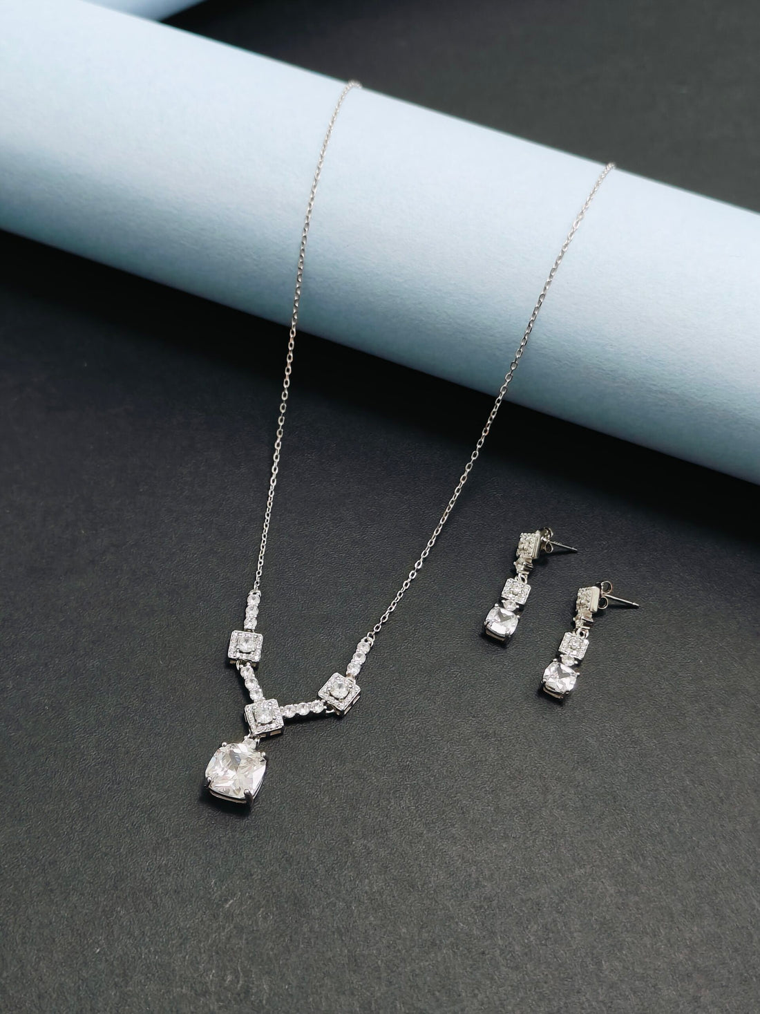 Square Cushion Crystal Pendant Set