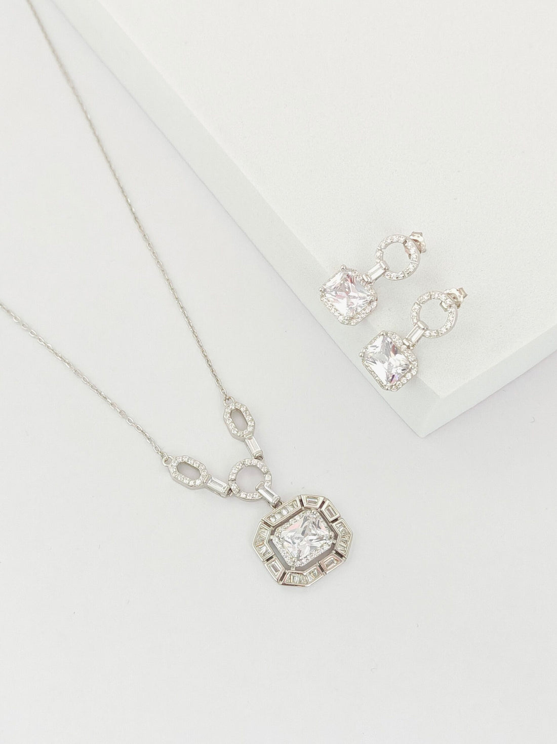 Hexagon & Oval Diamond Pendant Set