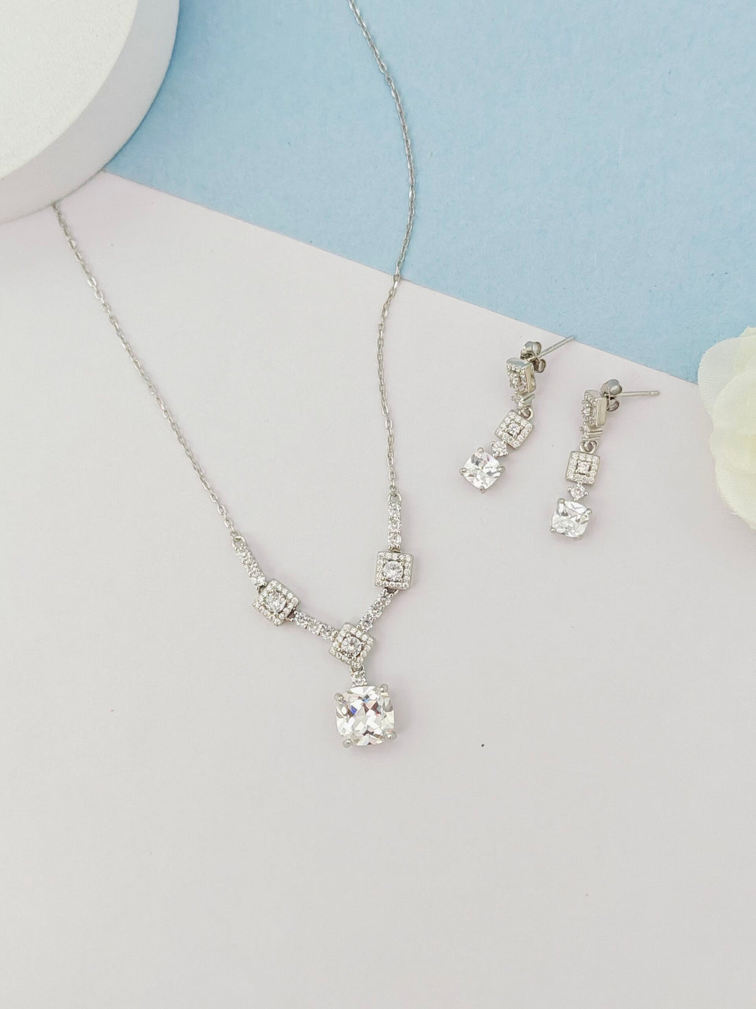 Square Cushion Crystal Pendant Set