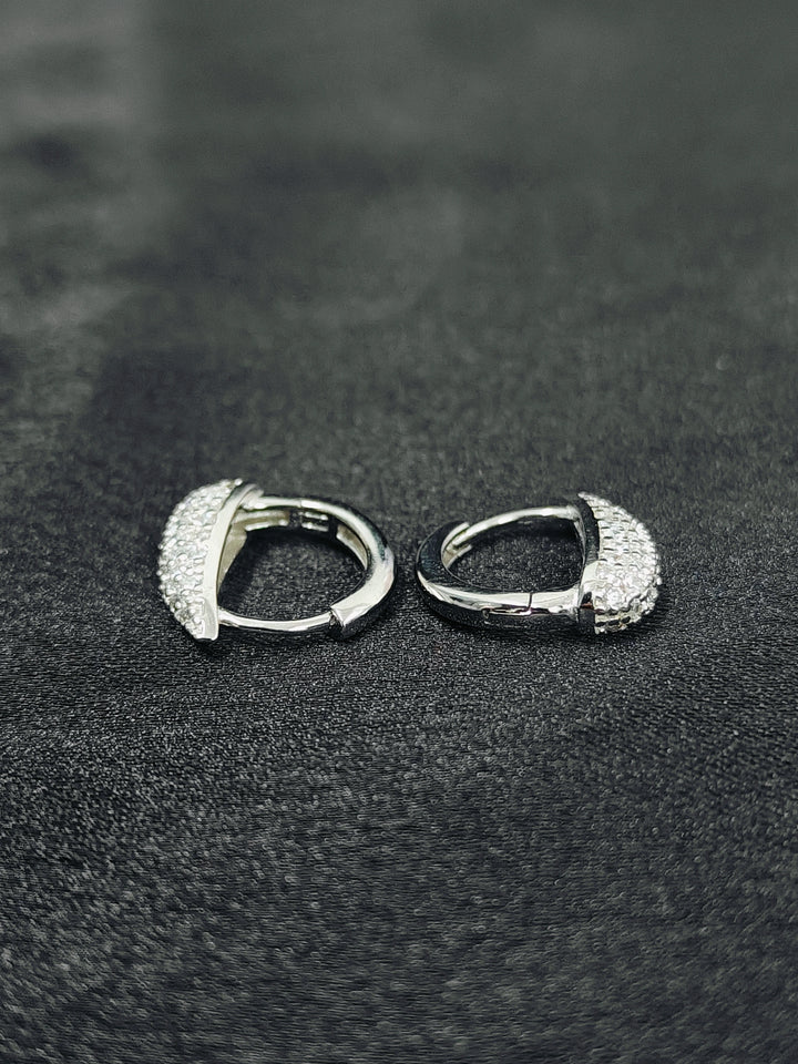 Crystal Studded Silver Bali Earrings