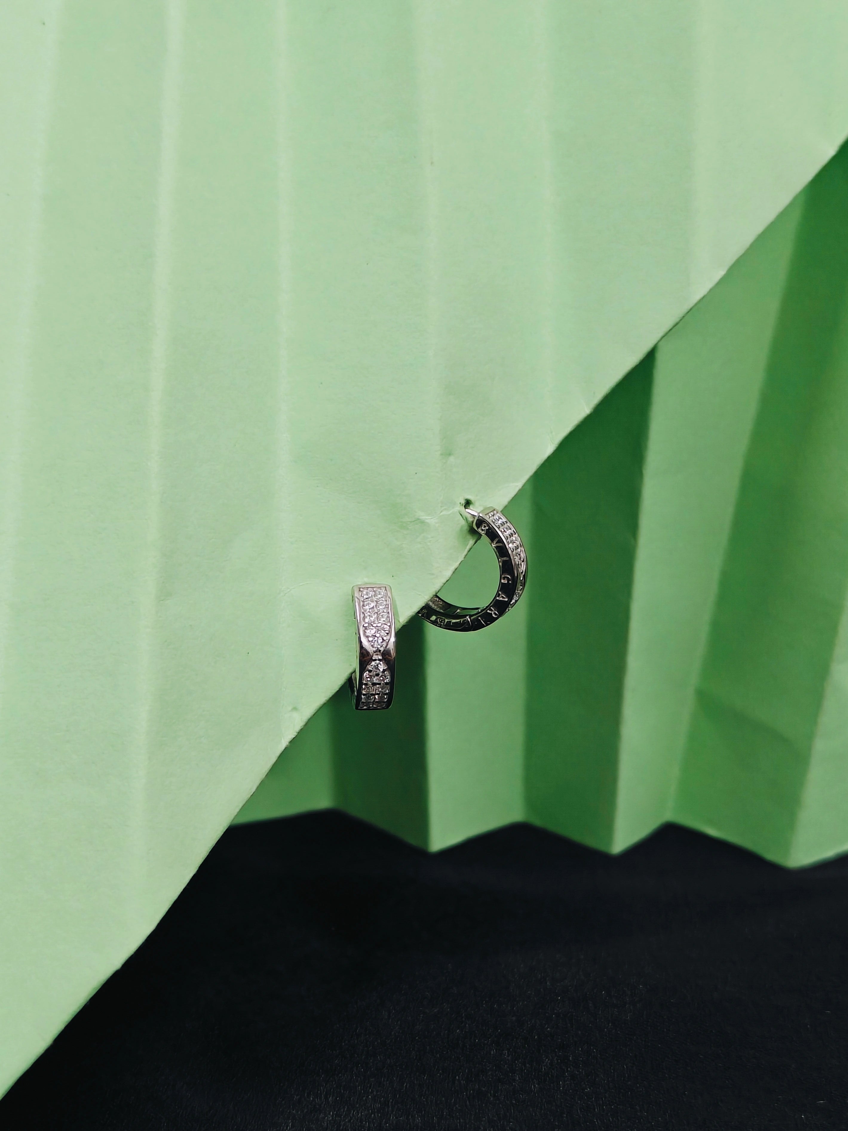Pair of hoop earrings on a green and black textured background