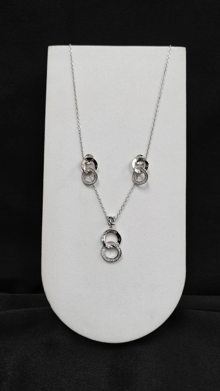 Modern Cubic Zirconia Pendant Necklace and Earring Set